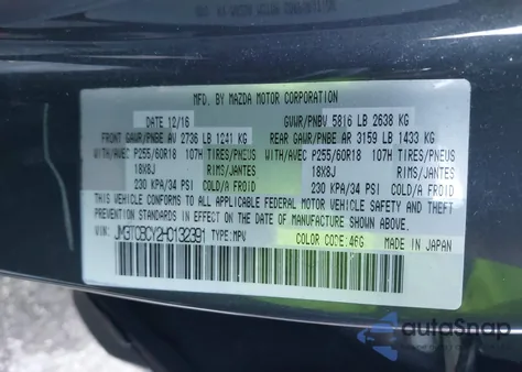 2017 Mazda Cx-9 Touring z USA, uszkodzony, nr VIN JM3TCBCY2H0132391